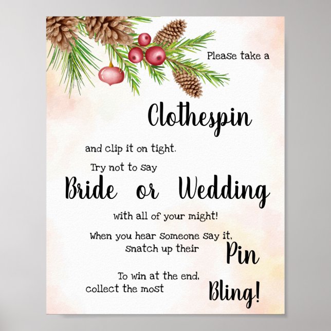 Put a Clothes Pin Christmas Shower Game Sign (Front)