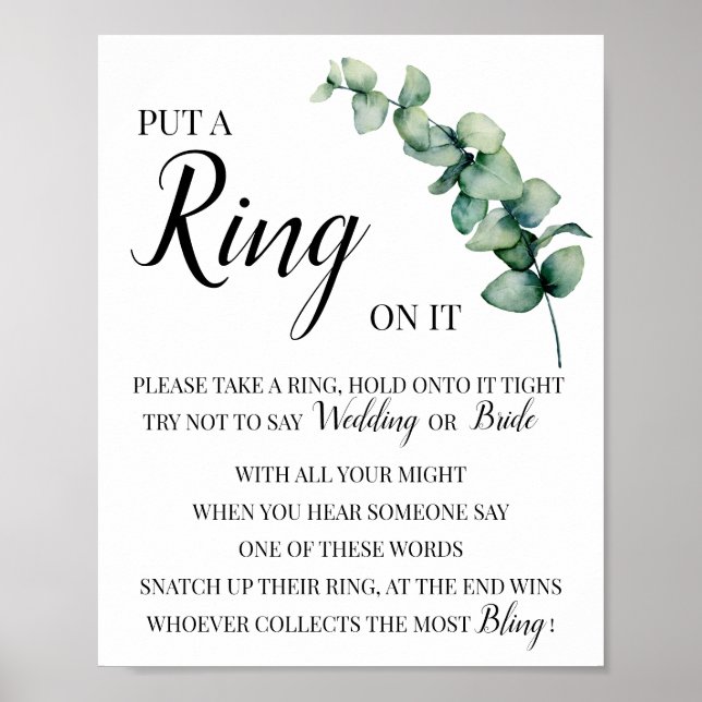 Put a Ring Eucalyptus Bridal Shower Game Sign (Front)