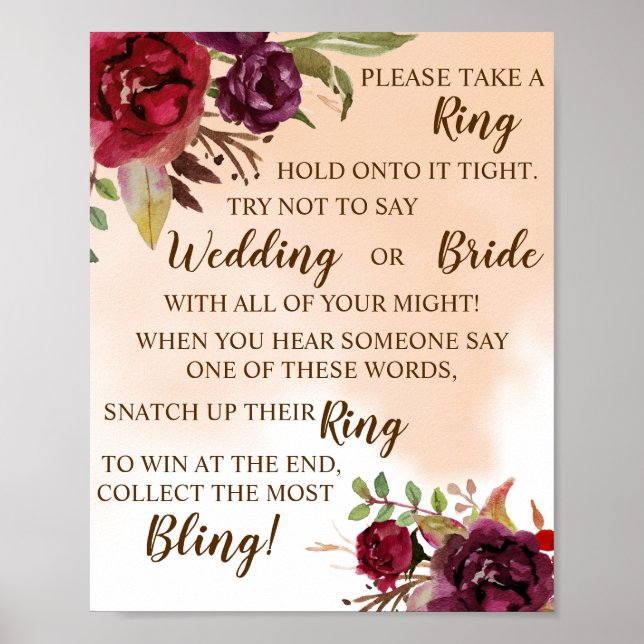 Put a Ring on | Burgundy Bridal Shower Game Sign (Front)