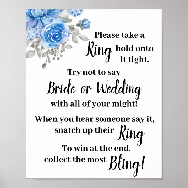 Put a Ring on it Blue Flowers Shower Game Sign (Front)