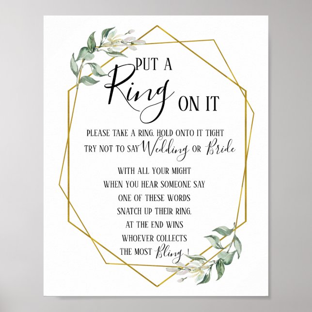 Put a Ring on it greenery bridal shower game sign (Front)