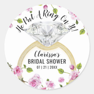 Put A Ring On It Modern Diamond Floral Classic Round Sticker
