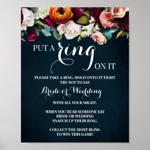 Put a Ring on it Wine Navy Bridal Shower Game sign
