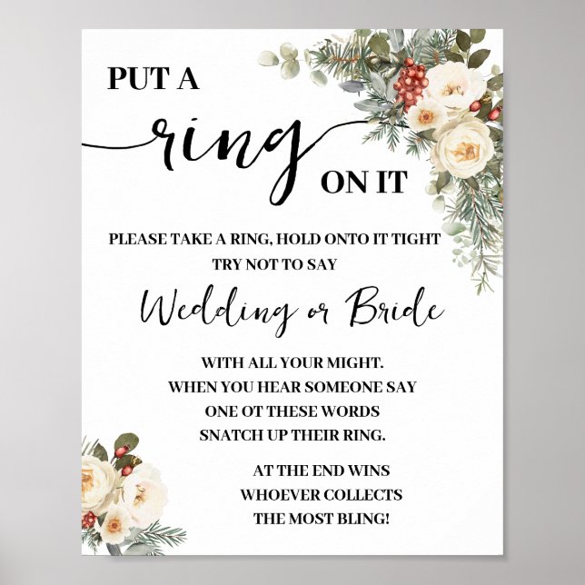 Put a Ring On Winter White Bridal Shower Game Sign (Front)