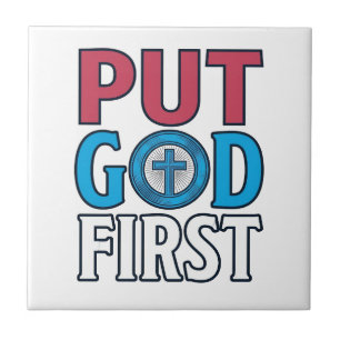Put God First Christian Quote Vector Ceramic Tile