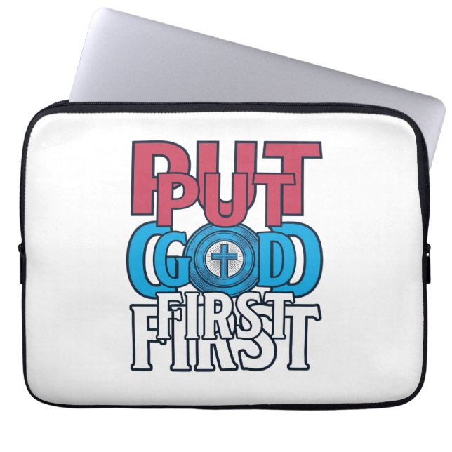 Put God First Christian Quote Vector Laptop Sleeve (Front)