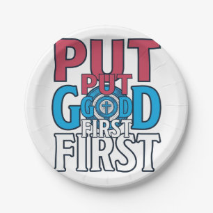 Put God First Christian Quote Vector Paper Plate