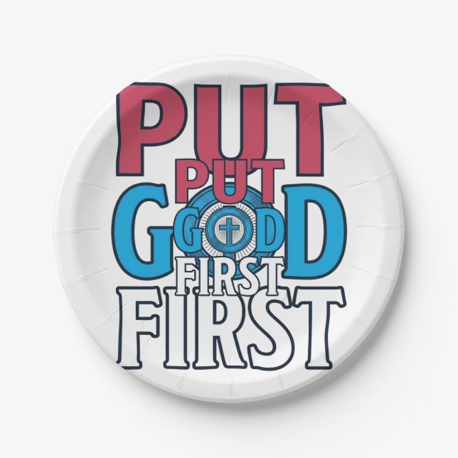 Put God First Christian Quote Vector Paper Plate (Front)