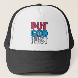 Put God First Christian Quote Vector Trucker Hat
