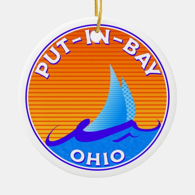 Put In Bay Ohio Lake Erie Sailing Boating Ceramic Ornament (Front)
