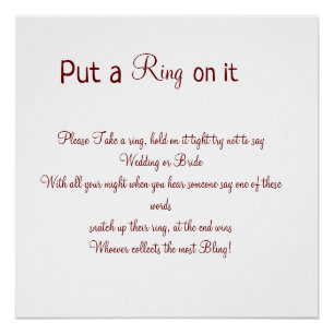 Put the ring on it wedding bride groom part poster