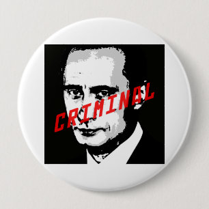 PUTIN IS A WAR CRIMINAL 10 CM ROUND BADGE