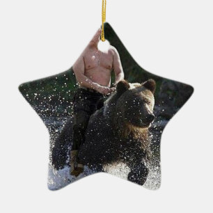 Putin rides a bear! ceramic ornament