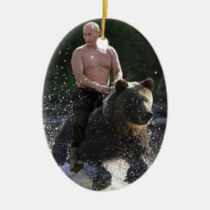 Putin rides a bear! ceramic tree decoration