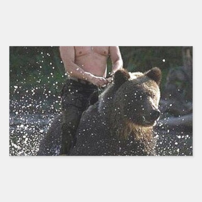 Putin rides a bear! rectangular sticker (Front)