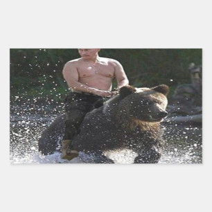 Putin rides a bear! rectangular sticker