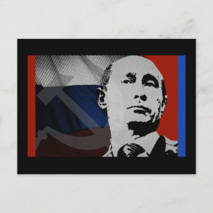 Putin with Russian Flag Postcard