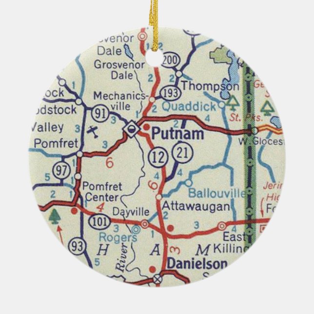 Putnam CT Vintage Map Ceramic Ornament (Back)