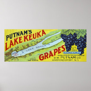 Putnam's Lake Keuka Concord Grapes Label Poster