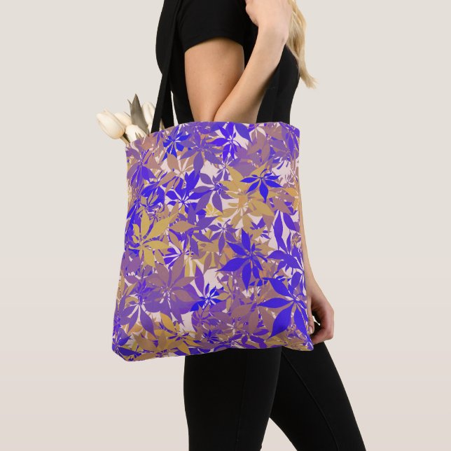 Putple Bronze and Blue Chestnut Leaves Tote Bag (Close Up)