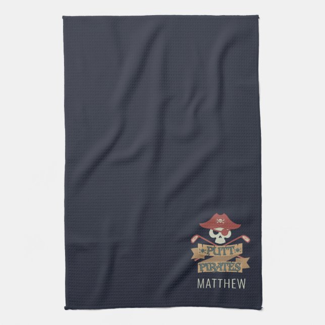 Putt Pirates Golfing Hobby Personalised Tea Towel (Vertical)
