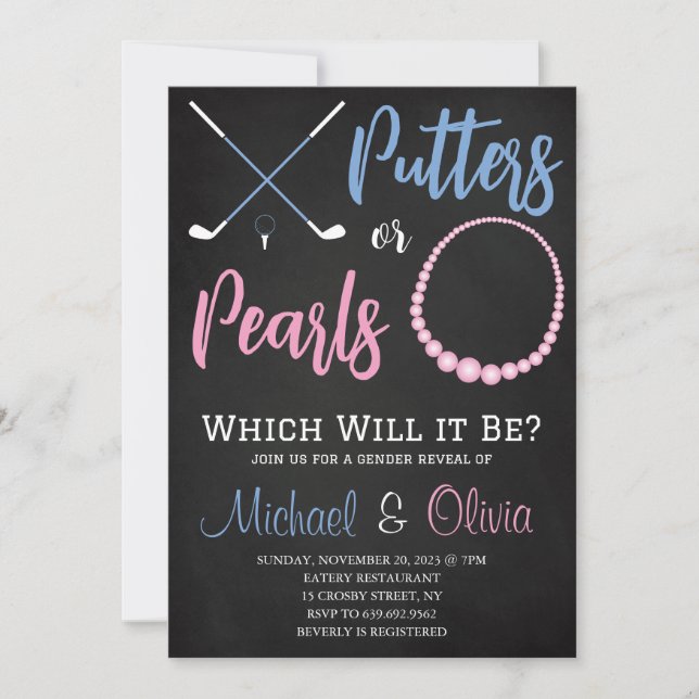 Putters or Pearls Gender Reveal Party Invitation (Front)