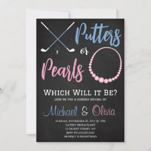 Putters or Pearls Gender Reveal Party Invitation