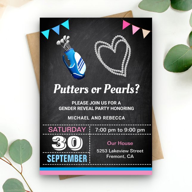 Putters or Pearls Gender Reveal Party Invitation (Creator Uploaded)