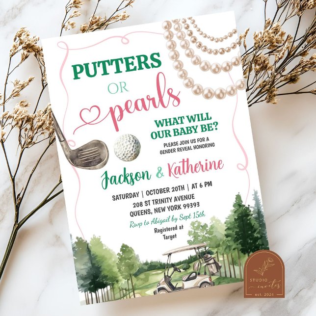 Putters or Pearls Golf Baby Gender Reveal Invitation (Creator Uploaded)