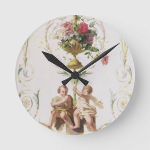 Putti amid swags of flowers and leaves round clock