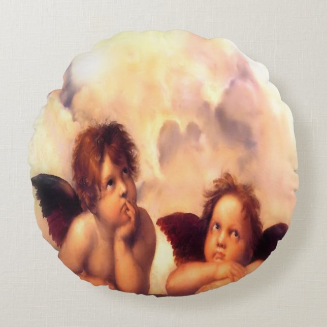Putti Pair of Angels Round Cushion (Front)