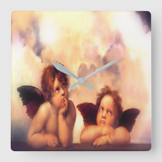 Putti Pair of Angels Square Wall Clock (Front)
