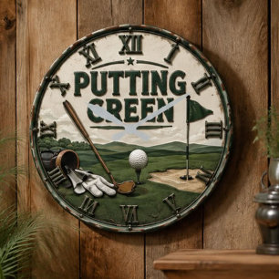 Putting Green Vintage Golf Funny Golfer Gift Large Clock