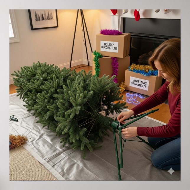 Putting the Christmas Tree on its Stand Poster (Front)