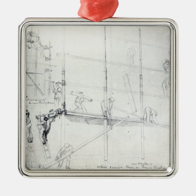 Putting up Scaffolding outside Craig's House Metal Tree Decoration (Front)