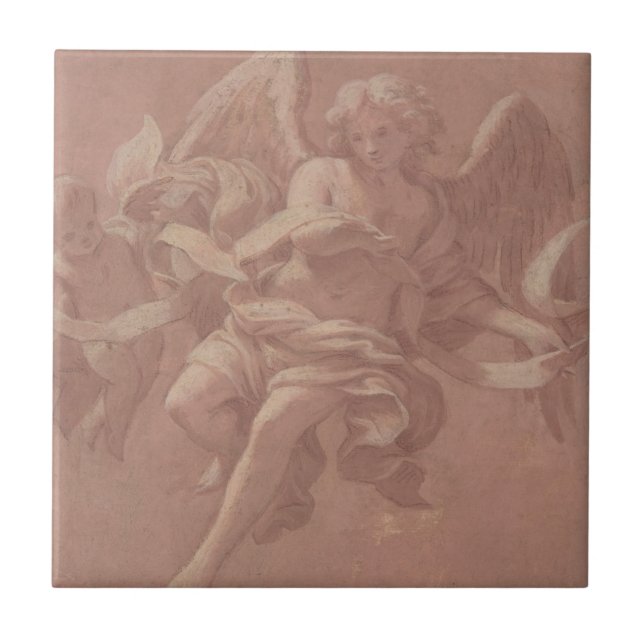 Putto and Angel Holding a Banderole Tile (Front)