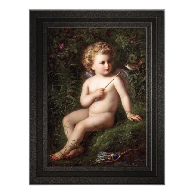 Putto Feeding A Strawberry To A Bird Photo Print (Front)