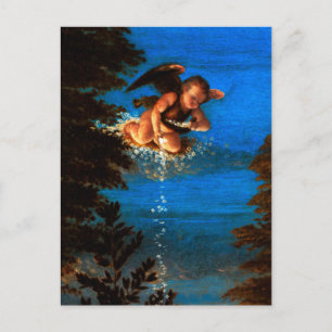 Putto In Blue Sky Pours a Cascade of White Flowers Postcard