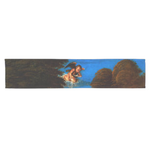 Putto In Blue Sky Pours a Cascade of White Flowers Short Table Runner
