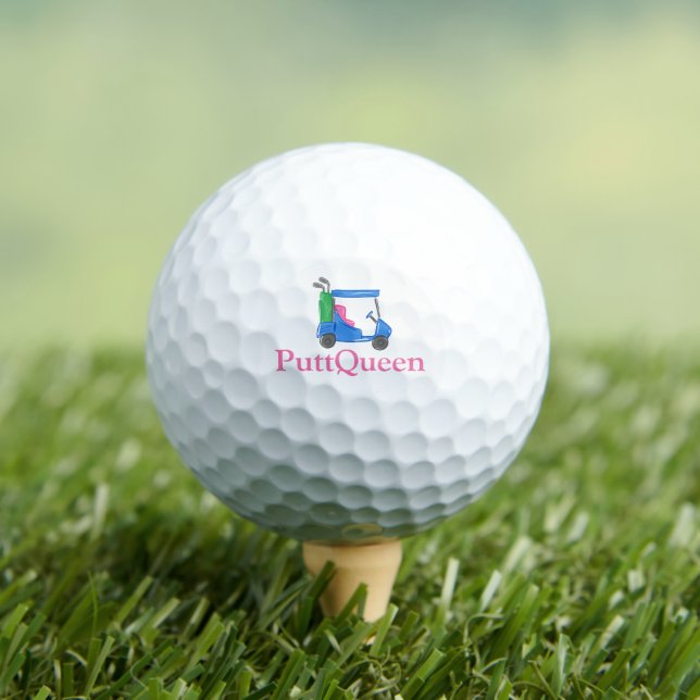 PuttQueen Golf with Preppy Blue Golf Cart – Funny  Golf Balls (Insitu Tee)