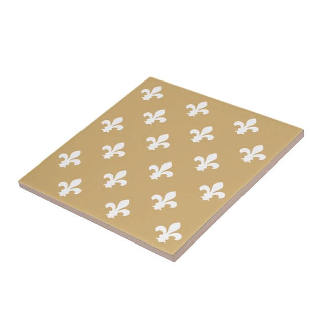 Putty Neutral Fleur de Lys Ceramic Tile (Side)