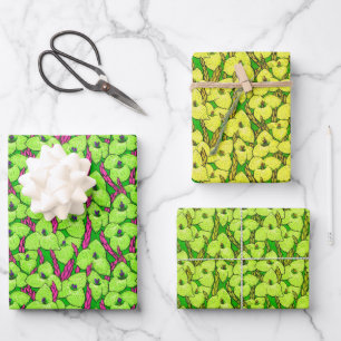 Puya Flowers Bloom Floral Pattern Green Chartreuse Wrapping Paper Sheet