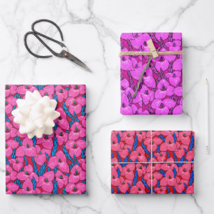 Puya Flowers Botanical Floral Pattern Pink Blue Wrapping Paper Sheet