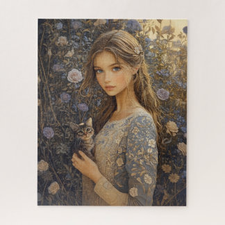 Puzzle 500 Pieces - Young girl and her cat