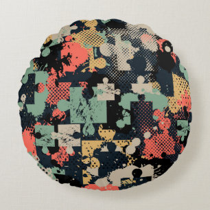 Puzzle Abstract: Creative Vintage Seamless. Round Cushion