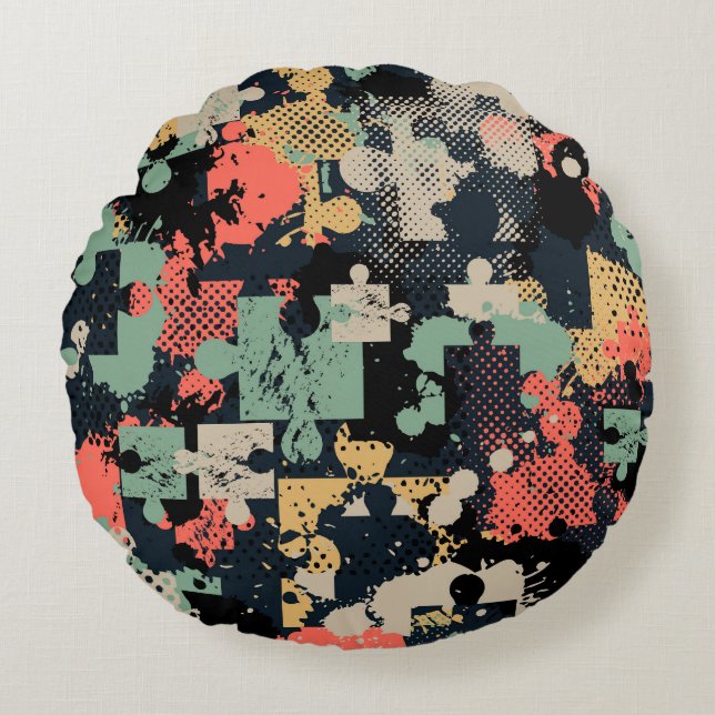 Puzzle Abstract: Creative Vintage Seamless. Round Cushion (Front)