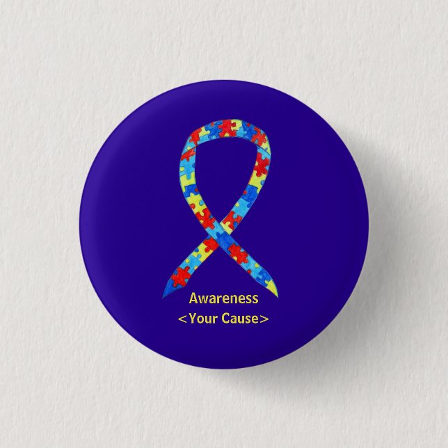 Puzzle Autism Awareness Ribbon Custom Button Pin (Front)