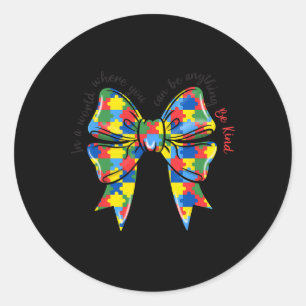 Puzzle Autism Ribbon Coquette Bow Be Kind Autism M Classic Round Sticker