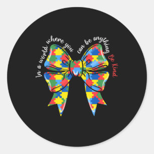 Puzzle Autism Ribbon Coquette Bow Be Kind Autism M Classic Round Sticker
