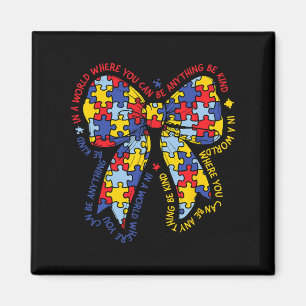 Puzzle Autism Ribbon Coquette Bow Be Kind Autism M Magnet